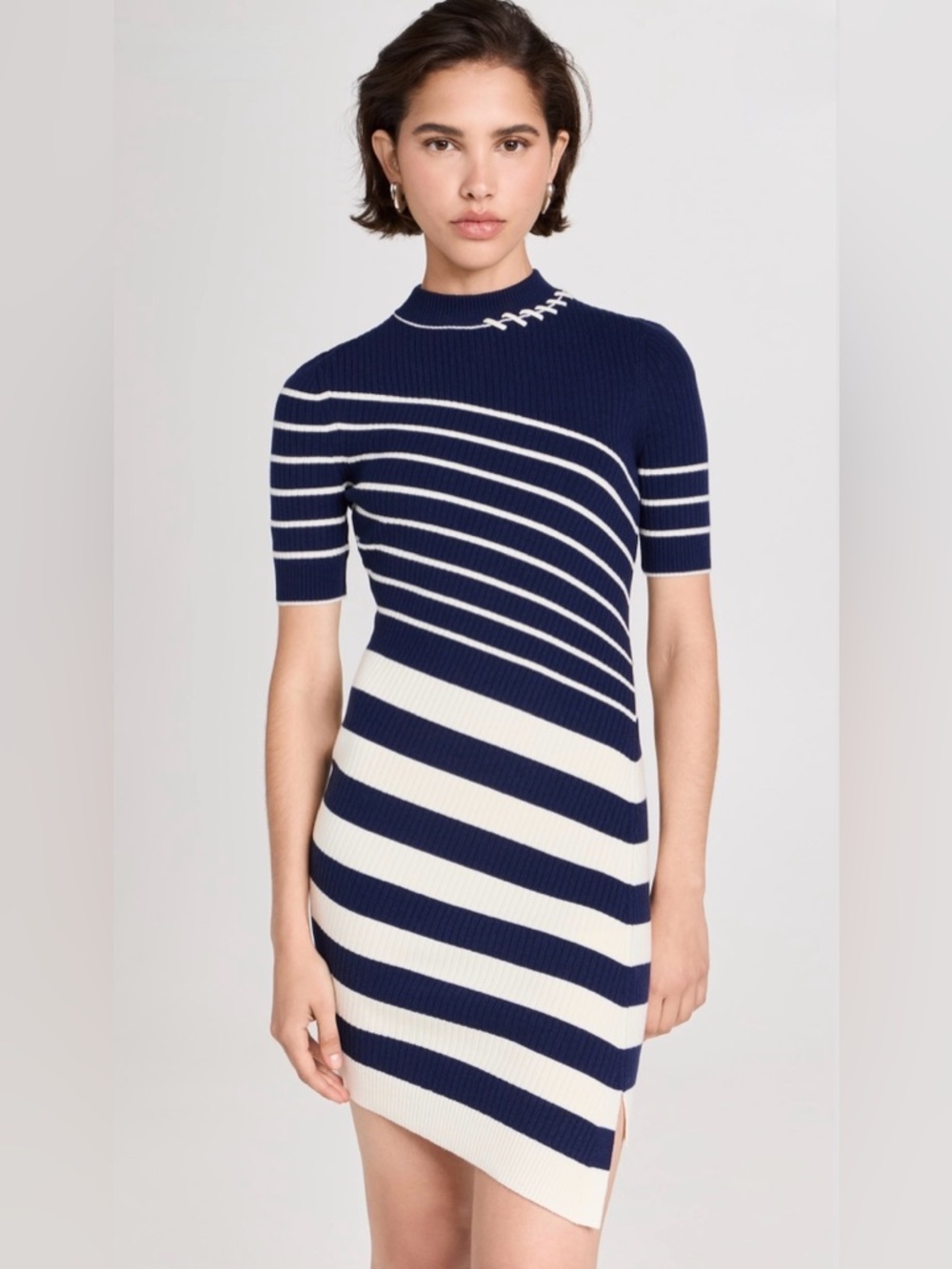 Simkhai Noah Mock Neck Mini Sweater Dress in Midnight Stripe Sz Small